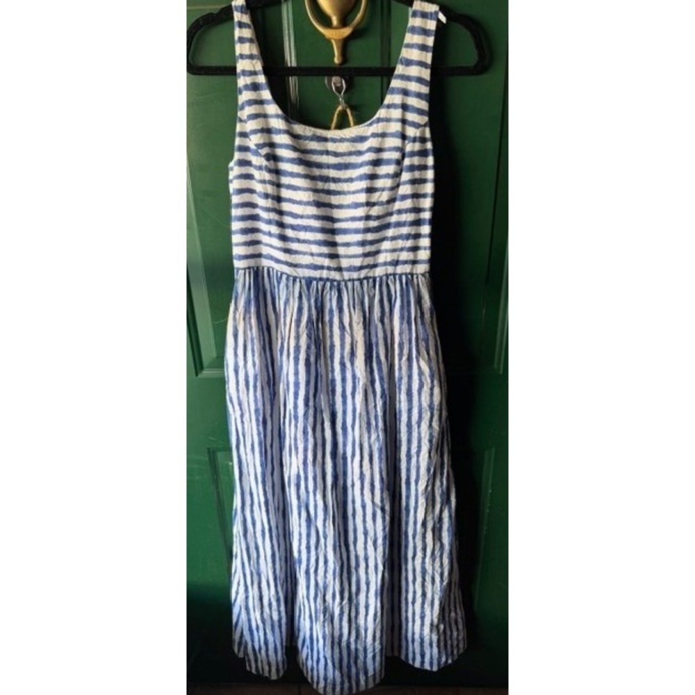 Vineyard‎ Vines Blue White Striped Cotton Maxi Dress Pockets Womens Size 4